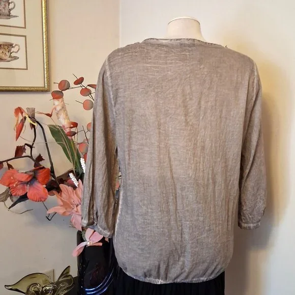 NWOT Monari Women’s Light Brown Ruffle Design Blouse Top ¾ Sleeve Summer Tops 10 - Picture 7 of 14